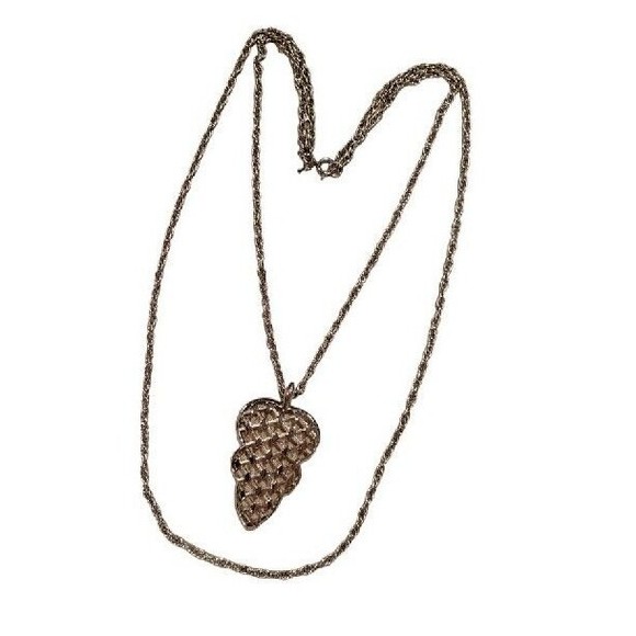 VTG Crown Trifari Silver Tone Double Twist Chain Modernist Diamond Cut Pendant - Picture 3 of 9